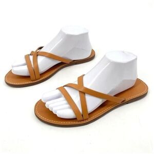 Madewell The Boardwalk Skinny Strap Slide Sandals Leather Size 9 Open Toe Tan